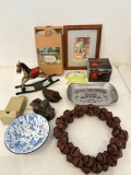 Misc. Treasure Lot with Granite Ware Bowl, Rocking Horse w/o Tail, Bells and More!