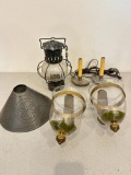 Decorative Hanging Lamp, Punched Tin Shade, Small Candle Style Electric Lamps