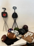 Sports Lot with Golf Chairs, Football, Baseball Helmet Size Small, Bike Helmets