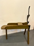 Antique Tobacco/Sugar Cane Chaff Guillotoine Cutter/Chopper, Wood Trough Table