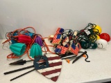 Group of String Style Outdoor Lights, Smiley Faces and American Flags, Plugged in and Working