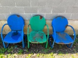 Three Vintage Metal, Outdoor Chairs