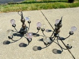 Pair of Wood and Metal Chandeliers