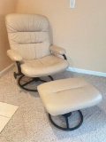 Cream Leather Chair and Ottoman with Minimal Wear
