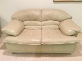 Beige Leather Loveseat