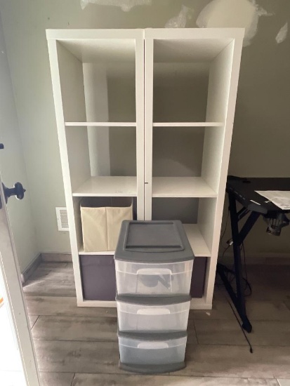Pair of Shelves and Plastic Organizer