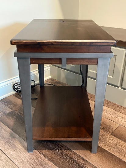 Wooden Lazyboy End Table with USB Port and Outlets