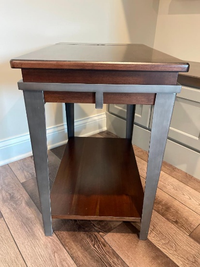 Wooden Lazyboy End Table USB Port and Outlets