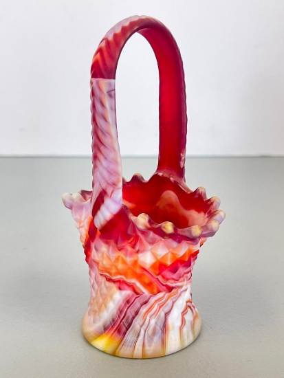 Small Vintage Fenton Slag Glass Basket Vase