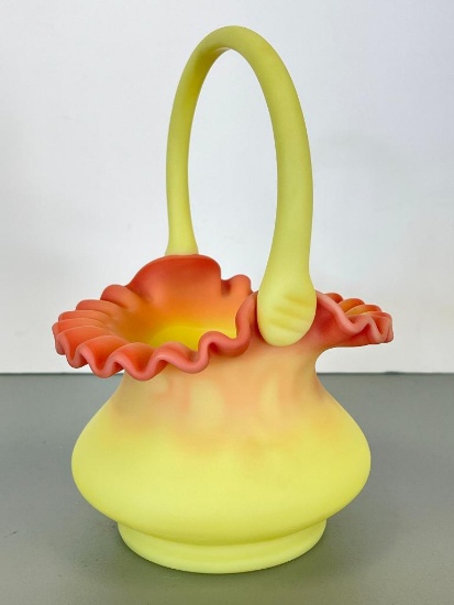 Vintage Fenton Burmese Glass Basket