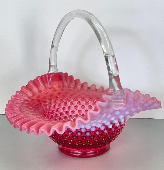 Vintage Fenton Cranberry Hobnail Basket