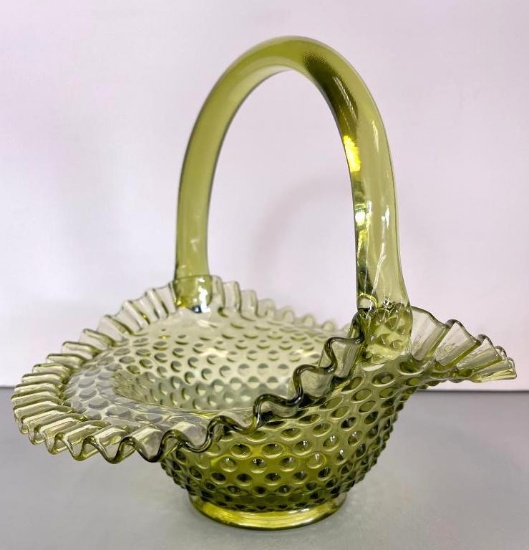 Vintage Fenton Green Glass Basket