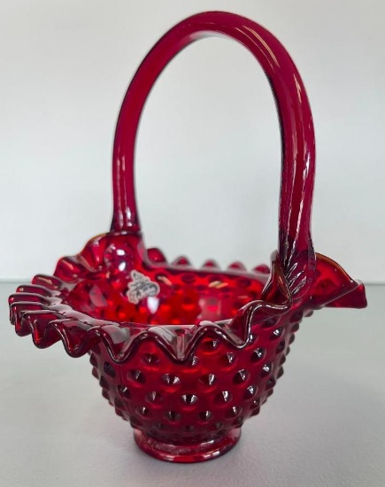 Vintage Fenton Ruby Red Glass Basket