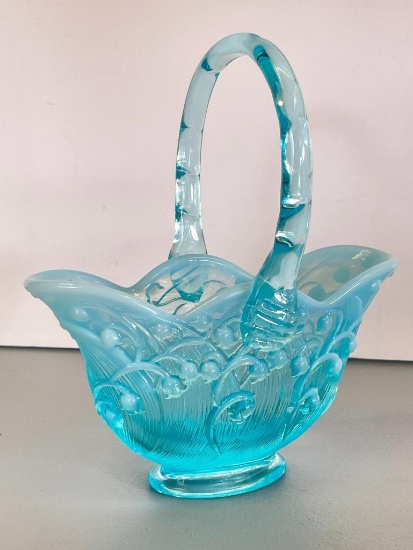 Vintage Fenton Blue Opalescent Lily of the Valley Basket