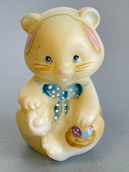 Signed Vintage Fenton Hand Painted Glass Bear / Easter Bunny Figurine