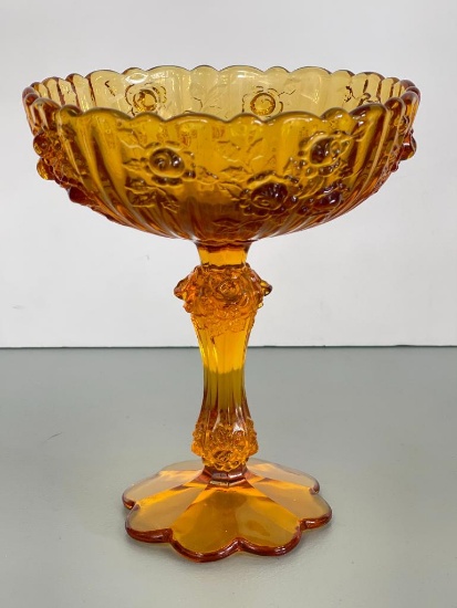Vintage Amber Glass Pedestal Compote