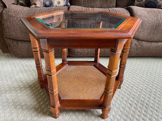 Wooden End Table with Glass Top