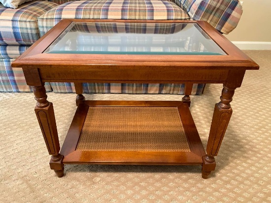 Wooden End Table with Glass Top