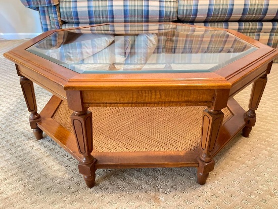 Wooden Coffee Table with Glass Top