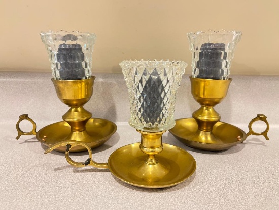 Group of 3 Brass Candle Holders