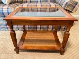 Wooden End Table with Glass Top