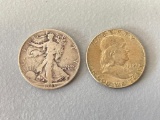 Pair of Half Dollar Coins (1949 Franklin and 1943 Walking Liberty)
