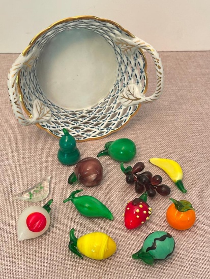 Group of Glass Fruit and Veggies in Vintage Bowl