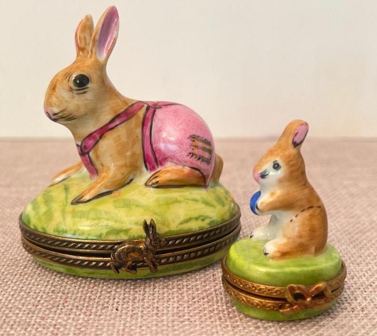 Pair of Rabbit Limoge Trinket Boxes