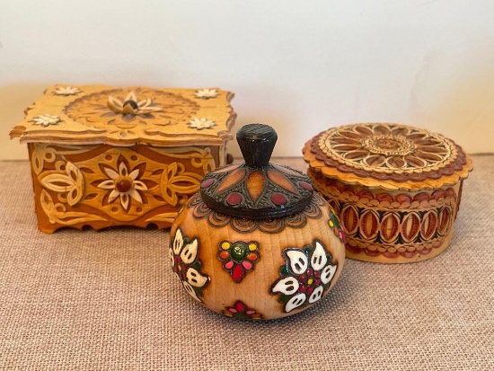 Group of 3 Small Wooden Trinket Boxes