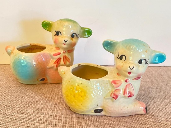 Pair of Small Vintage Lamb Planters