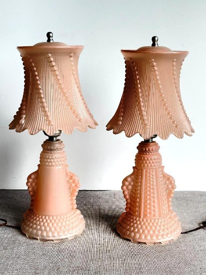 Pair of Vintage Art Deco Pink Glass Boudoir Lamps