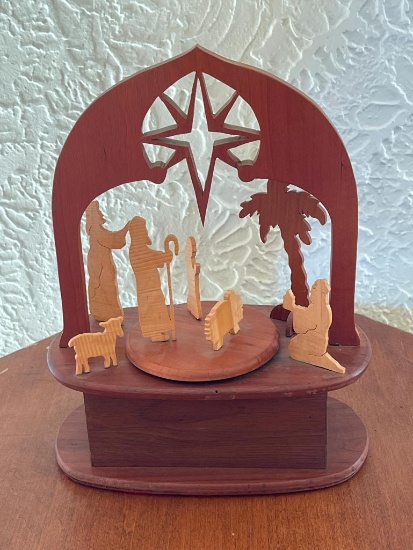 Wooden Musical Nativity Scene