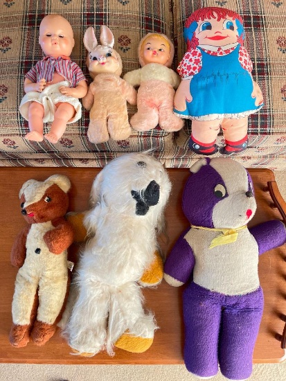 Group of Vintage Plush Animals and Dolls