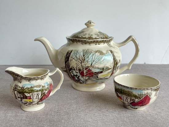 Vintage Johnson Brothers Tea Pot with Creamer and Sugar Bowl