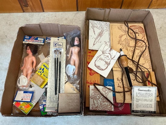 Vintage Wood Burning Kit and Old/New Stock Dolls