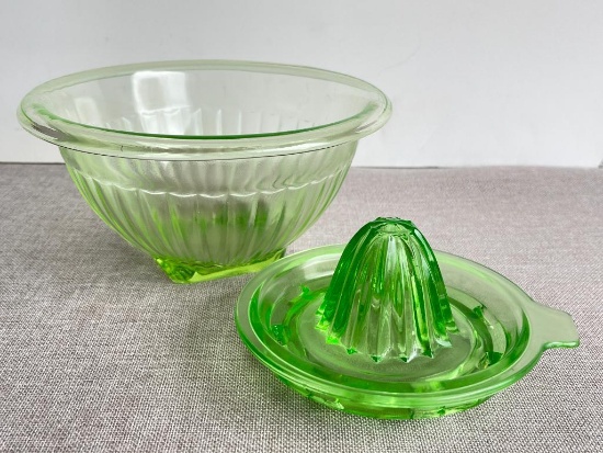 Vintage Uranium Glass Bowl and Juicer
