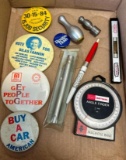Group of Vintage Button, Craftsman Level and Angle Finder