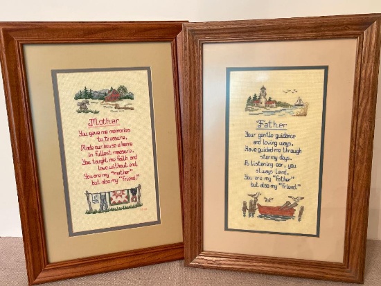 Father and Mother Framed Needlepoints