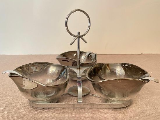 Vintage Metal and Glass Condiment Caddy