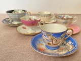 Group of Five Vintage Tea Cups and Saucers