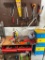 Large Lot of Hand Tools, Yard Cutting Tools, Contents of Two Drawers in Workbench, Tool Box and Jack