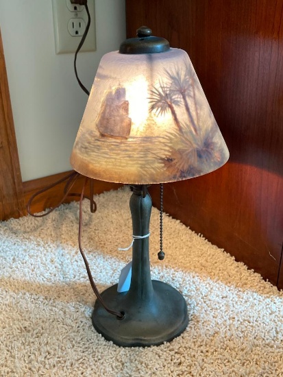 Vintage Handel Reverse Hand Painted Glass Shade Lamp