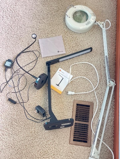 Pair of Desk Lamps and Magnifier