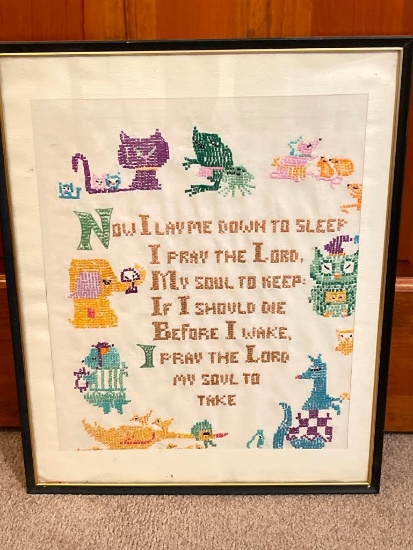 Framed Vintage Cross Stitched Piece