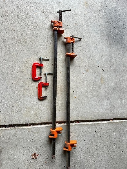 Two Bar Clamps and Two C Clamps