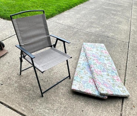 Outdoor Folding Chair and Two Cushions