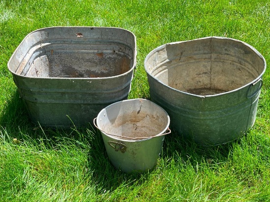 Group of Galvanized Tubs and Buckets