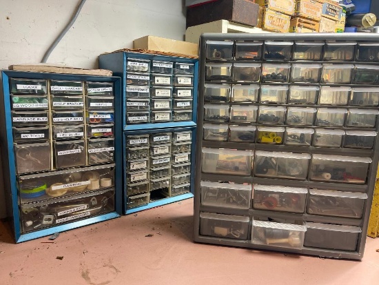 Group of 3 Garage Nut and Bolt Organizers with Contents