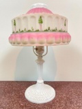 Vintage Boudoir Lamp with Hand Painted Glass Shade
