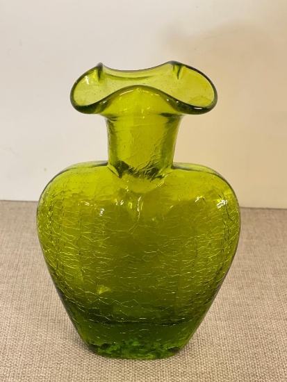 Hand Blown Crackle Glass Short Vase